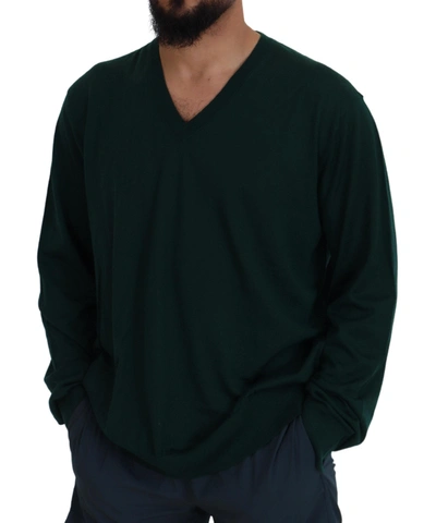 Shop Dolce & Gabbana Green Cashmere V-neck Pullover Men's Sweater