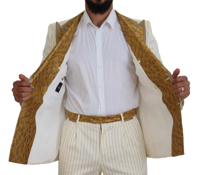 Shop Dolce & Gabbana Off White Gold Striped Tuxedo Slim Fit Men's Suit