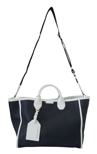 Shop Dolce & Gabbana White Blue Leather Shopping Tote Men's Bag