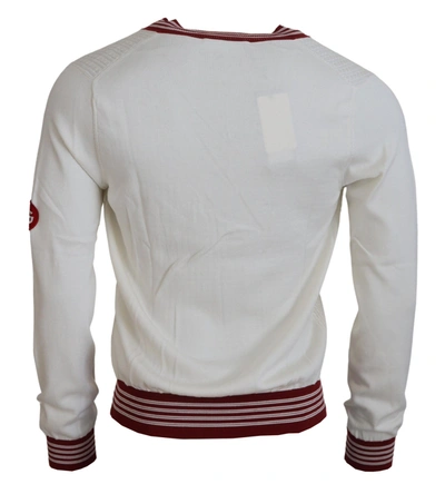 Shop Dolce & Gabbana White Red Knitted V-neck Pullover Men's Sweater In Off White