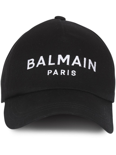 Shop Balmain Black Logo- Embroidered Baseball Cap