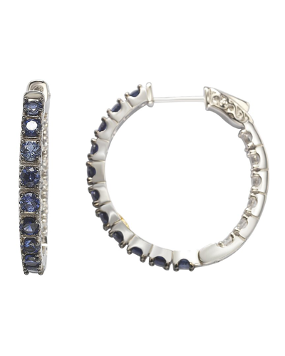 Shop Suzy Levian Silver 0.02 Ct. Tw. Diamond & Sapphire Hoops