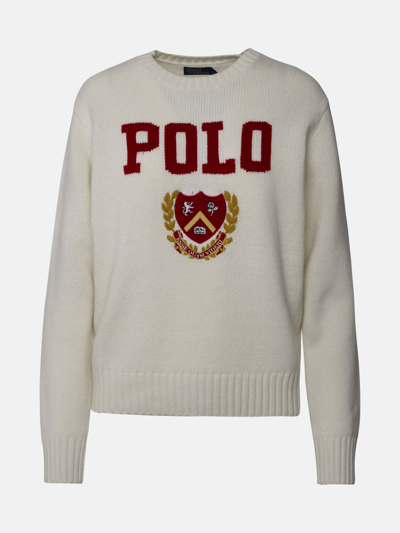 Shop Polo Ralph Lauren Cream Wool Sweater