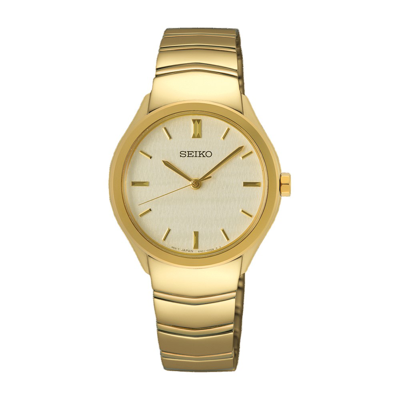 Shop Seiko Discover More Quartz Ladies Watch Sur552p1 In Gold / Gold Tone