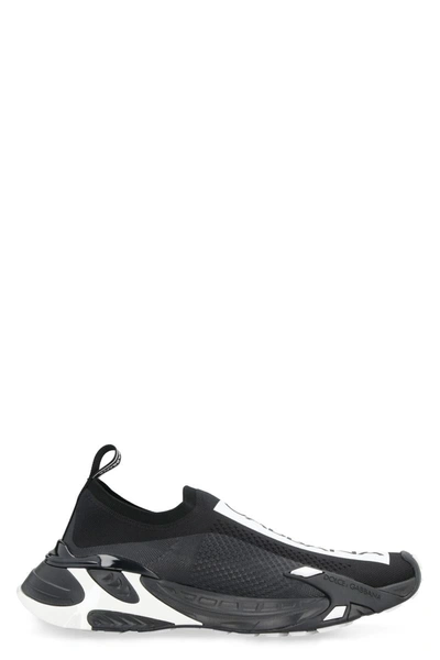 Shop Dolce & Gabbana Fast Knitted Slip-on Sneakers In Black