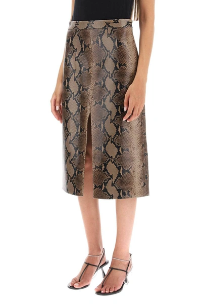 Shop Khaite 'fraser' Python-embossed Midi Skirt In Multicolor