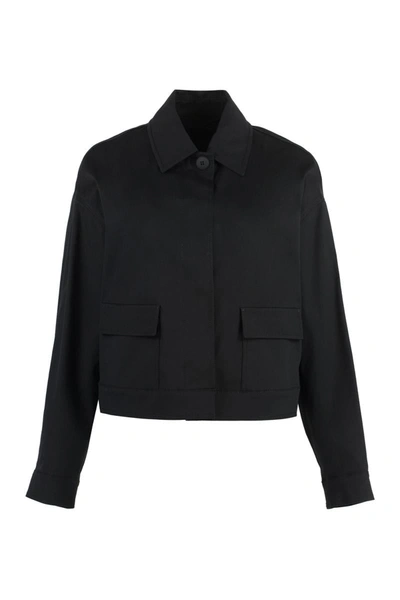 Shop Max Mara Studio Baffo Button-front Cotton Jacket In Black