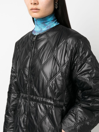 Ganni Diamond-quilted Zip-up Raincoat In Black