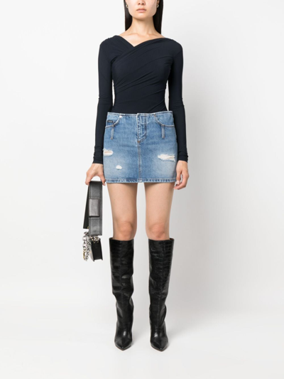 Dolce & Gabbana Distressed-effect Denim Miniskirt In Blue