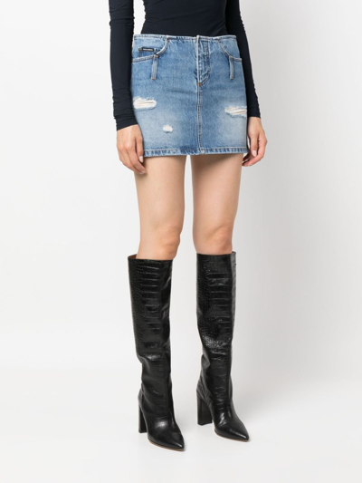 Shop Dolce & Gabbana Distressed-effect Denim Miniskirt In Blue