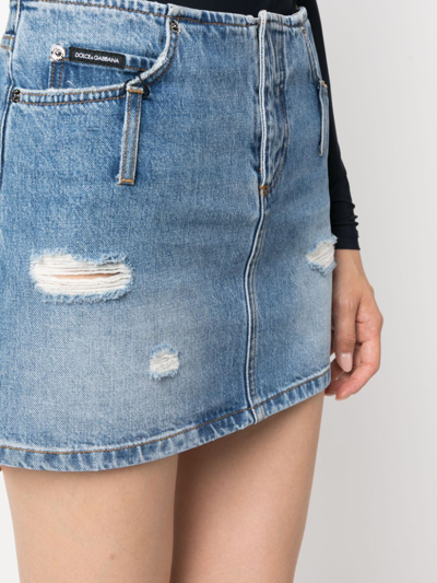 Dolce & Gabbana Distressed-effect Denim Miniskirt In Blue