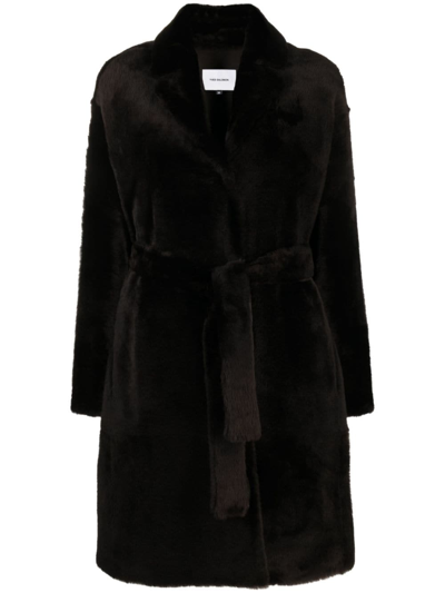 Shop Yves Salomon Belted Single-breasted Coat In Brown
