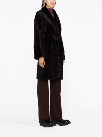 Shop Yves Salomon Belted Single-breasted Coat In Brown