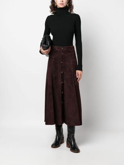 Shop Chloé Button-up Suede Skirt In Brown