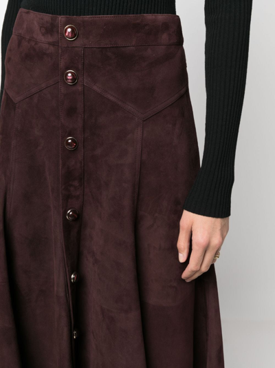 Shop Chloé Button-up Suede Skirt In Brown