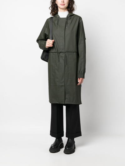 Shop Rains String Hooded Parka Coat In Green