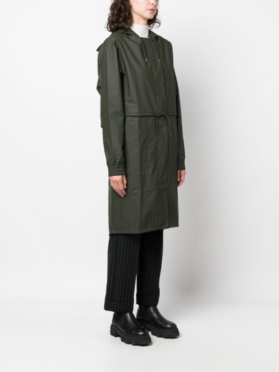 Shop Rains String Hooded Parka Coat In Green