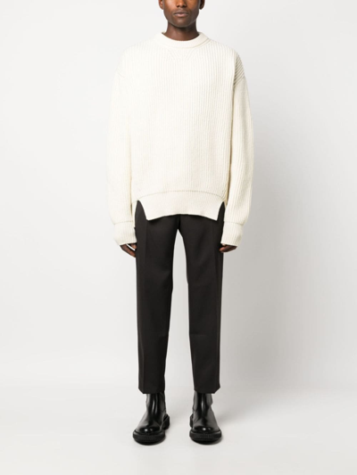 Jil Sander Crew-neck Ribbed-knit Wool Jumper In Neutrals