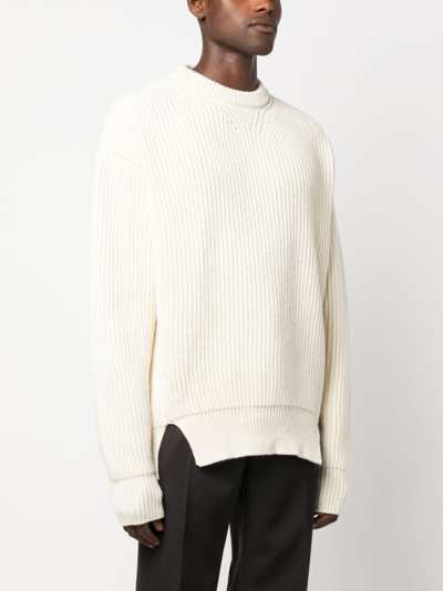 Jil Sander Crew-neck Ribbed-knit Wool Jumper In Neutrals