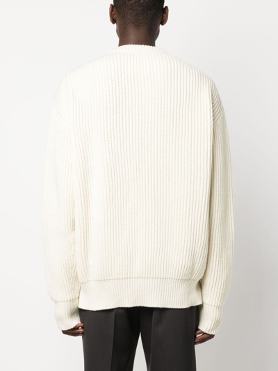 Jil Sander Crew-neck Ribbed-knit Wool Jumper In Neutrals
