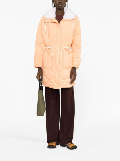 Yves Salomon Quilted Drawstring-waist Coat In Orange