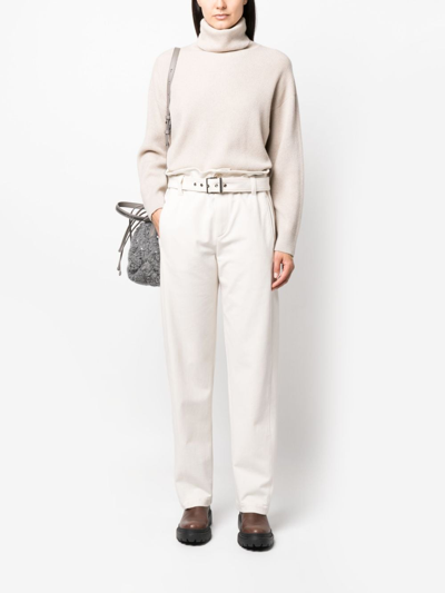 Brunello Cucinelli High-neck Knitwear In Luxurious Wool-cashmere-silk Blend In Neutral