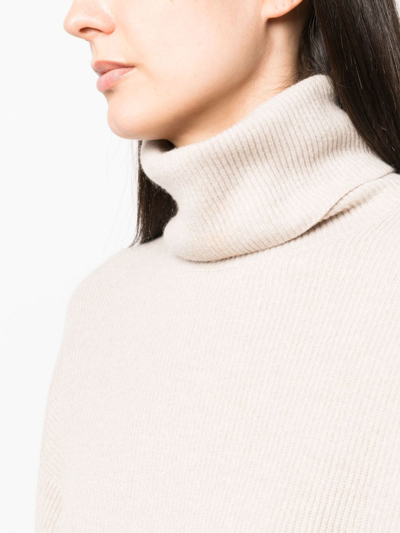 Brunello Cucinelli High-neck Knitwear In Luxurious Wool-cashmere-silk Blend In Neutral