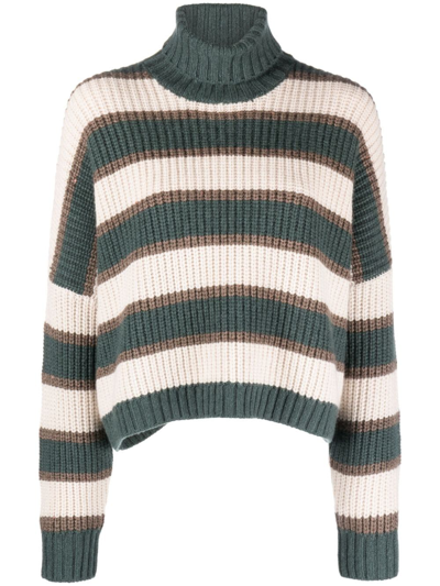 Brunello Cucinelli Striped Cashmere Roll-neck Jumper In Neutrals