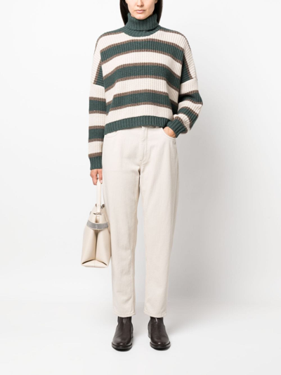 Brunello Cucinelli Striped Cashmere Roll-neck Jumper In Neutrals