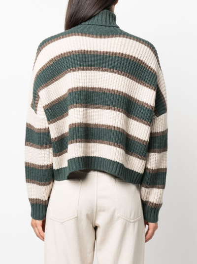 Brunello Cucinelli Striped Cashmere Roll-neck Jumper In Neutrals