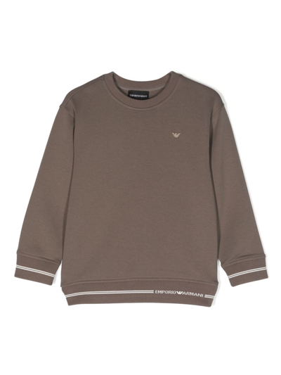 Shop Emporio Armani Logo-embroidered Cotton-blend Sweatshirt In Brown