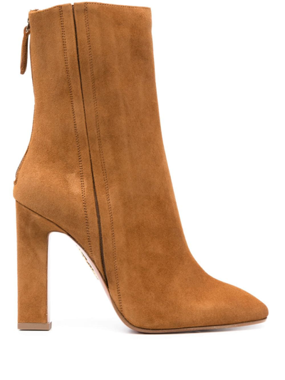 Shop Aquazzura Joplin 105mm Almond-toe Boots In Brown