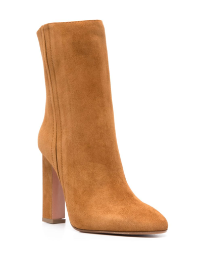 Shop Aquazzura Joplin 105mm Almond-toe Boots In Brown