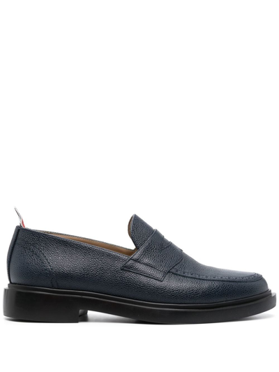 Shop Thom Browne Classic Penny Leather Loafers In Blue