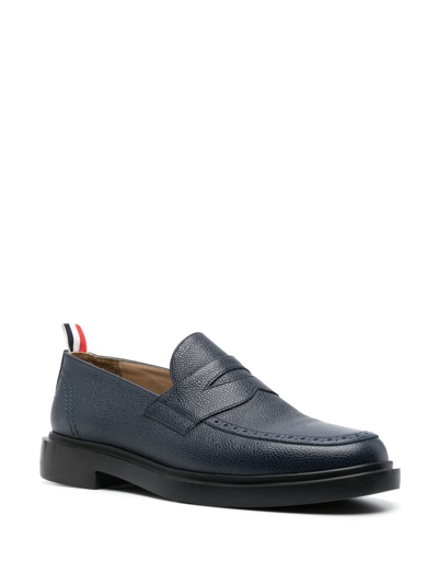 Thom Browne Textured Calf Leather Loafers With Tricolor Accent In Blue
