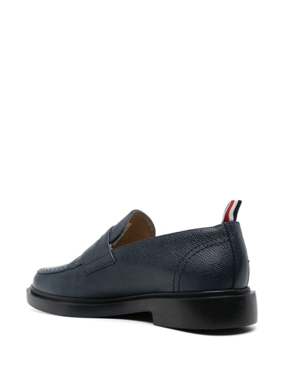 Thom Browne Textured Calf Leather Loafers With Tricolor Accent In Blue