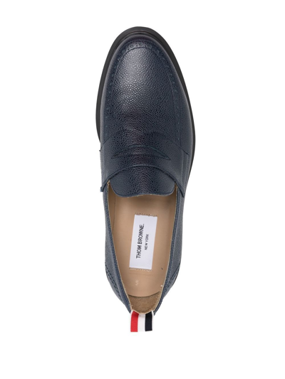 Thom Browne Textured Calf Leather Loafers With Tricolor Accent In Blue