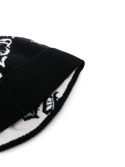 Shop Philipp Plein Gothic Plein Intarsia-knit Beanie In Black