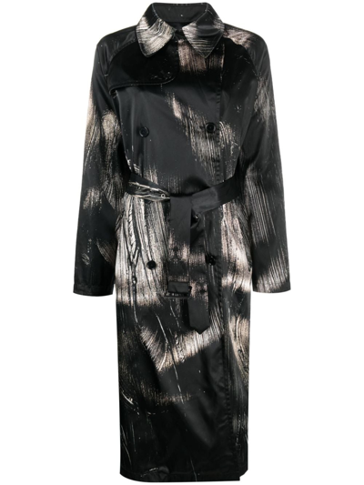 Shop Louisa Ballou Abstract-pattern Double-breasted Trenchcoat In Black