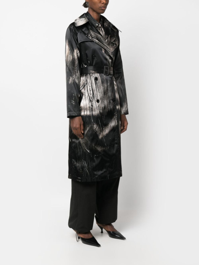 Shop Louisa Ballou Abstract-pattern Double-breasted Trenchcoat In Black
