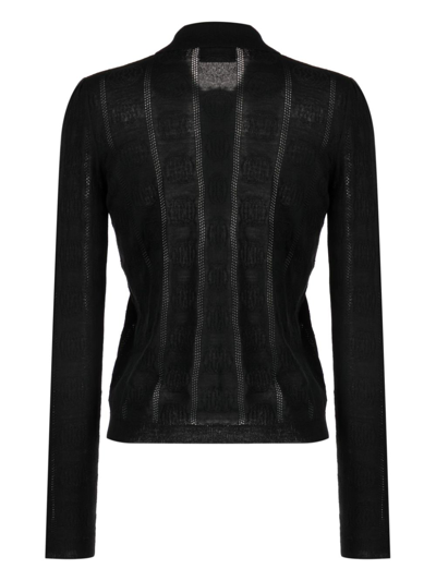 Bally Monogram-jacquard Wool Cardigan In Black