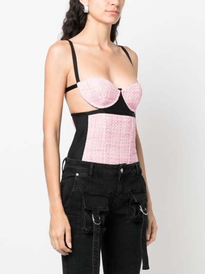 Shop Gcds Sequin-embellished Tweed Bodysuit In Pink