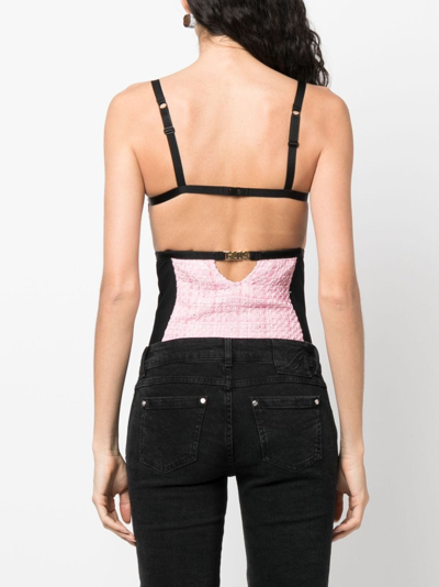 Shop Gcds Sequin-embellished Tweed Bodysuit In Pink