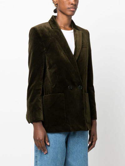 Zadig & Voltaire Double-breasted Velvet Blazer In Green