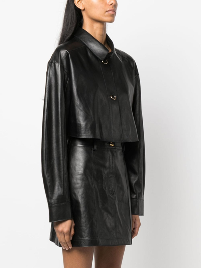 Shop Aeron Shore Cropped Leather Jacket In Black