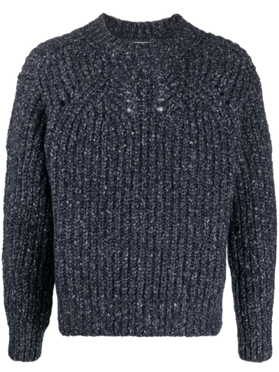 Isabel Marant Navy Blue Ribbed Knit Sweater In Black
