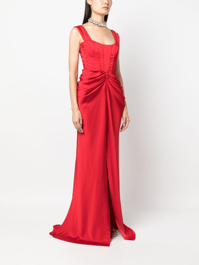 Ana Radu Ruched Flared Gown In Red