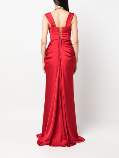 Ana Radu Ruched Flared Gown In Red