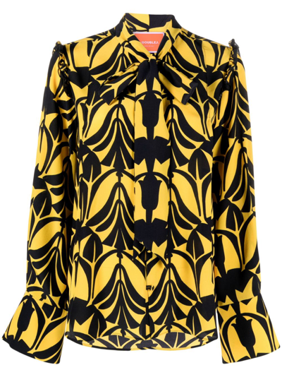 Shop La Doublej Ascot Floral-pattern Silk Shirt In Yellow