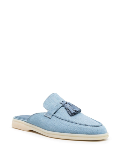 Shop Scarosso Lucrezia Tassel-detail Denim Slippers In Blue